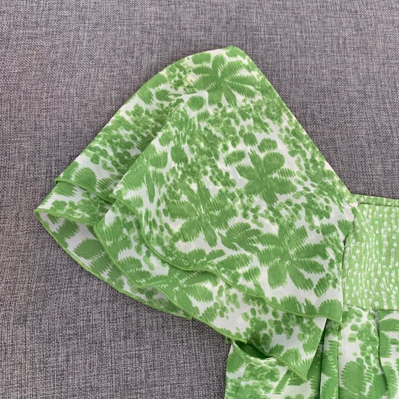 APT 9 Beautiful Green‎ Floral Blouse Small Pleated Off Shoulder Cute Bow Tie - Picture 11 of 12